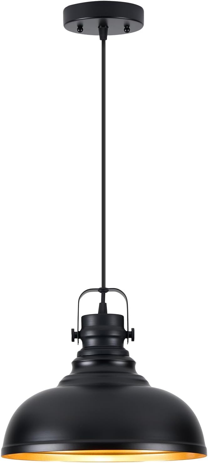 Refice 1 Pack Farmhouse Pendant Lights Black Pendant Lighting for Kitchen Island Adjustable Height Dome Hanging Lights for Barn, Dining Room