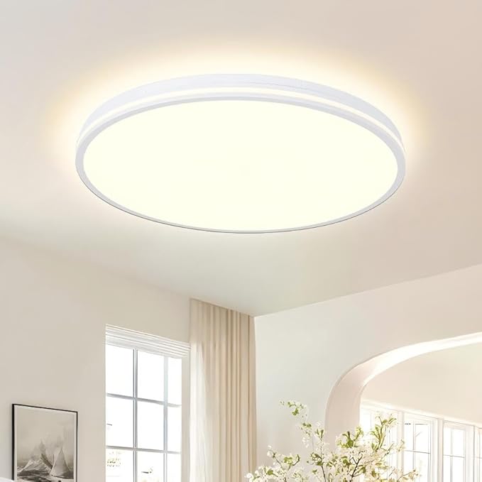 20 Inch Flush Mount Ceiling Light 50W, White LED Ceiling Light with Side Light, 2700K/4000K/6000K CCT Selectable, 5000lm Round Light Fixtures for Bedroom, Kitchen, Dining Room, Living Room
