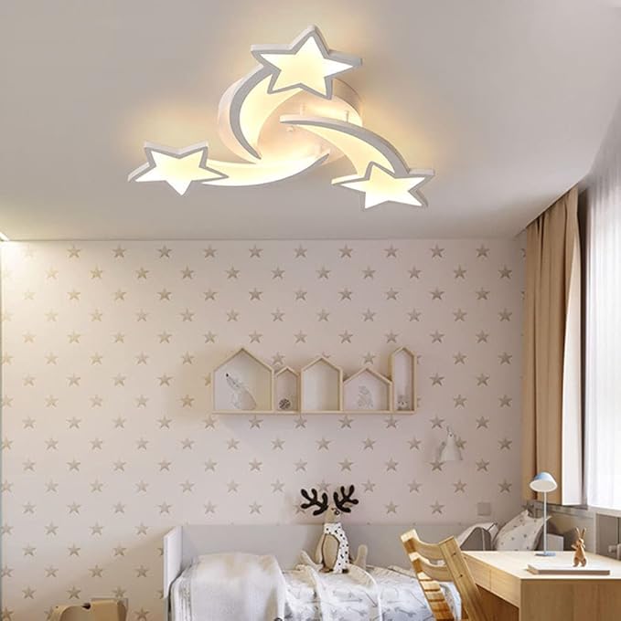 Becailyer Modern LED Ceiling Light, 45W 3-Head Star Shape Flush Mount Ceiling Lamp, Dimmable Remote Control Close to Ceiling Light Fixtures for Bedroom Dining Room Hallway Asile, White