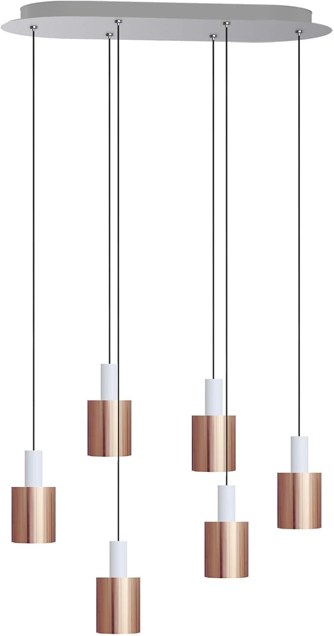 Virgo 6 Mini Pendant Lighting White-Copper - LED Hanging Light Fixture for Kitchen Island, Bar, Foyer - Cluster Pendants - Dimmable, Adjustable Wire, Lamp Bulb Included