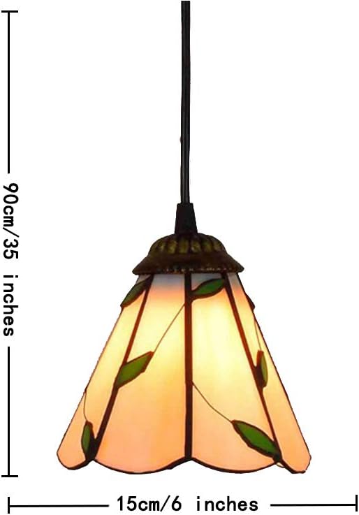 Tiffany Style Pendant Lamp 6 Inch Vintage Mini Stained Glass Green Leaves Shade E27 35 Inch High Pendant Light for Bedroom Living Room 110V-240V