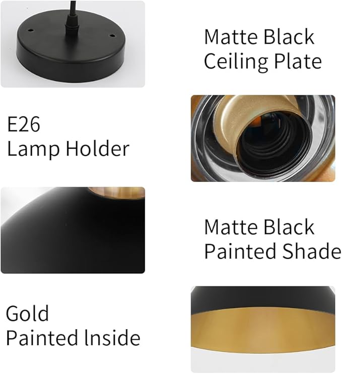 Black Pendant Lights Kitchen Island 2 Pack, Dome Pendant Light Fixtures, Farmhouse Pendant Light, Modern Pendant Lights for Kitchen Island Dining Room Bedroom Study (3, Black)