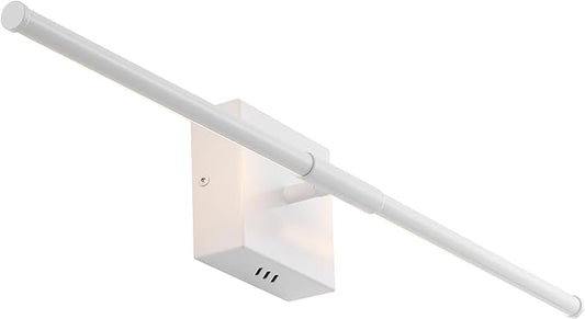 JONATHAN Y 28" White Modern Dimmable Integrated LED Wall Sconce, Metal Vanity Light for Bathroom Mirror Bedroom Hallway, Sleek Hardwired Wall Lamp Fixture, 3000K (JYL7022G)