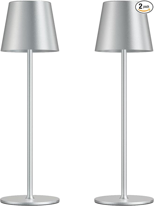 Kakanuo Cordless Table Lamp Rechargeable - Silver Grey 2 Pack 5000mAH Battery Operated Lamp for Counter, 3 Color Stepless Dimming Wireless Lamp for Dining Kitchen, Outdoor Patio, Touch Control