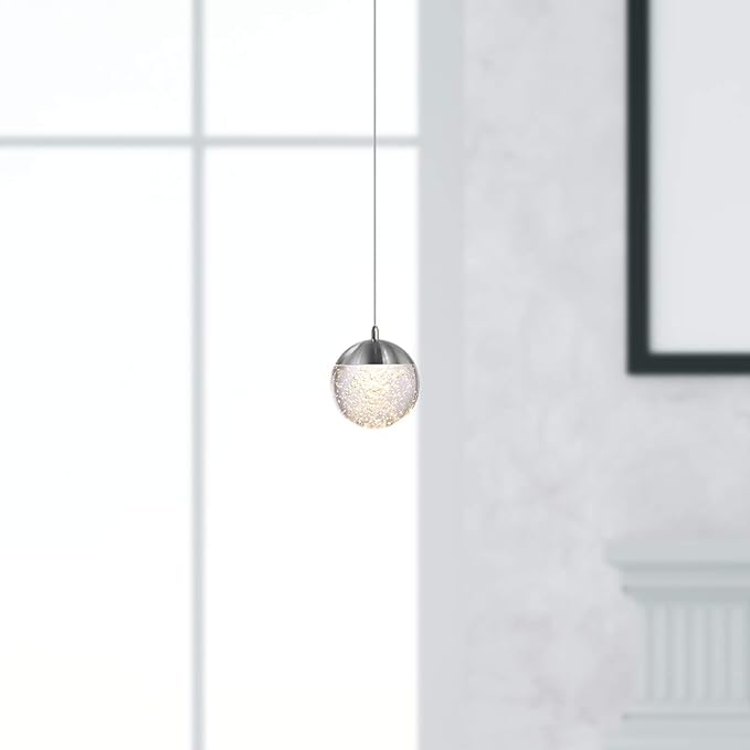 contec development Galaxy 1 Mini Pendant Crystall Ball Lighting Nickel - LED Hanging Light Fixture: Kitchen Island, Bar, Foyer - Cluster Pendants - Dimmable, Adjustable Wire, Lamp Bulb Included