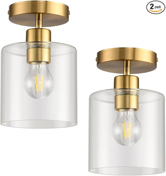 Brass Semi Flush Mount Ceiling Light,Gold Modern Fixture for Closet Hallway Entryway Light Fixture Ceiling Brass Finish 2 Pack