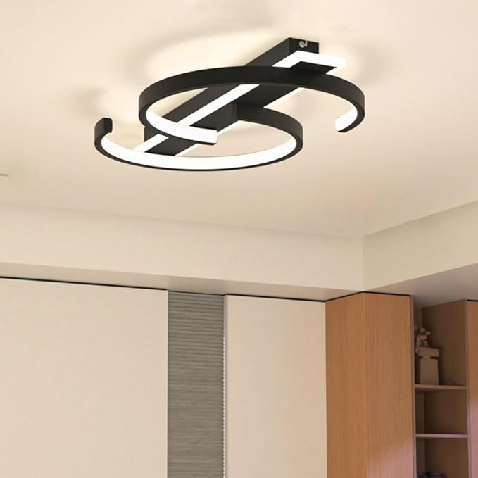 LED Ceiling Light 2 Rings Black Modern Ceiling lamp 35W Flush Mount Ceiling Light with Remote 3000-6000K Living Room Light Fixture 15.74in for Bedroom Dining Room Office