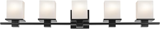 Kichler Tully 5-Light Bathroom Vanity Light Fixture with Satin Etched Cased Opal Glass in Black for Over Mirror, Soft Modern Style Lighting (40.25" x 6.5" x 7"), 45193BK