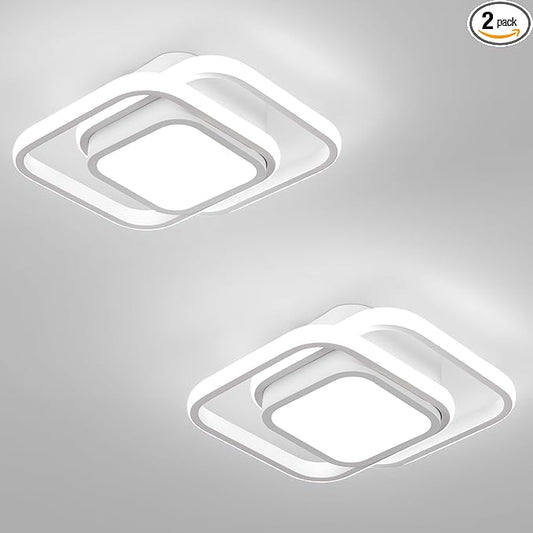2 Packs Small Ceiling Light Modern LED Acrylic Square Ceiling Lamp Cool White 6000K Hallway Lighting Fixtures for Bedroom Kitchen Living Room Study Hallway Small Asile Lamp Corridor Lights (White)