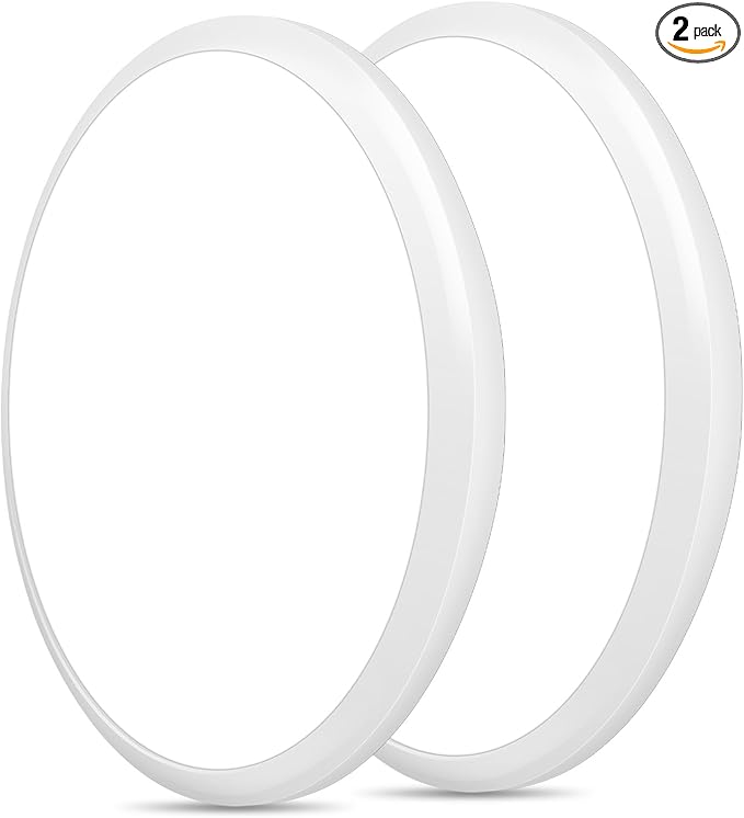2 Pack 12 Inch Round LED Ceiling Light Fixture, 24W 6500K Cool White Outdoor/Indoor LED Ceiling Light IP54 Waterproof Ceiling Lamp for Porch, Hallway, Bathroom, Living Room, Laundry, Bedroom