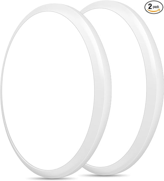 2 Pack 12 Inch Round LED Ceiling Light Fixture, 24W 6500K Cool White Outdoor/Indoor LED Ceiling Light IP54 Waterproof Ceiling Lamp for Porch, Hallway, Bathroom, Living Room, Laundry, Bedroom