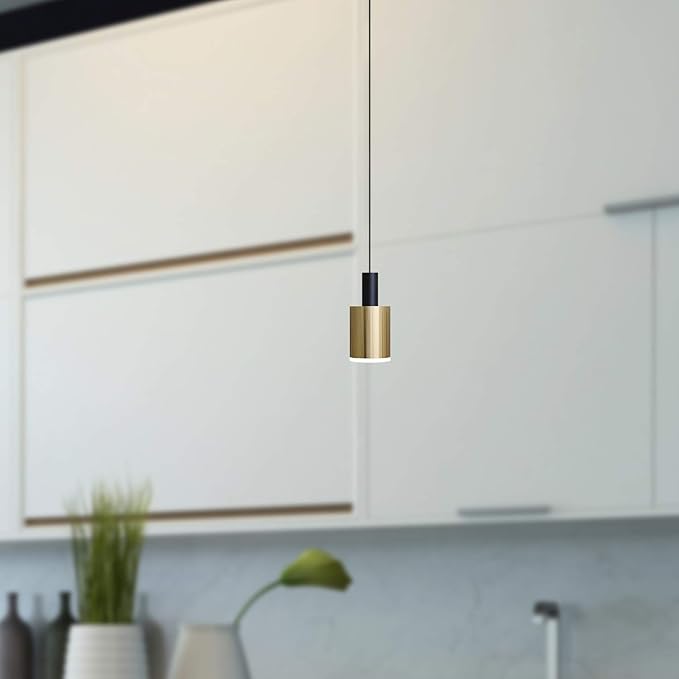Virgo 1 Mini Pendant Lighting Black-Brass - LED Hanging Light Fixture for Kitchen Island, Bar, Foyer - Cluster Pendants - Dimmable, Adjustable Wire, Lamp Bulb Included