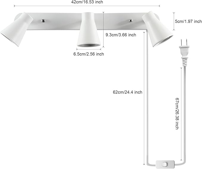 HURYEE Plug in Track Lighting, 3 Light Track Lighting Fixture, White Modern Ceiling Spotlight, Flexibly Rotatable Complete Light Kits for Kitchen Cabinet Living Room（Bulbs Not Included） (White)