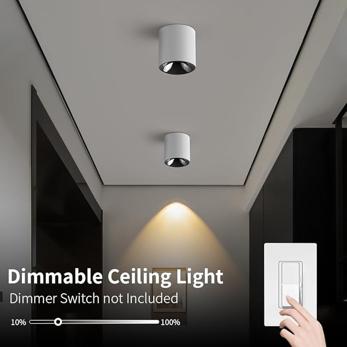 24W LED Dimmable White Ceiling Spot Light 4.92'' Aluminum CRI90 3000KCylinder Spotlight Indoor Modern Minimalist Focus White Ceiling Down Light Fixture for Living Room Hallway Foyer