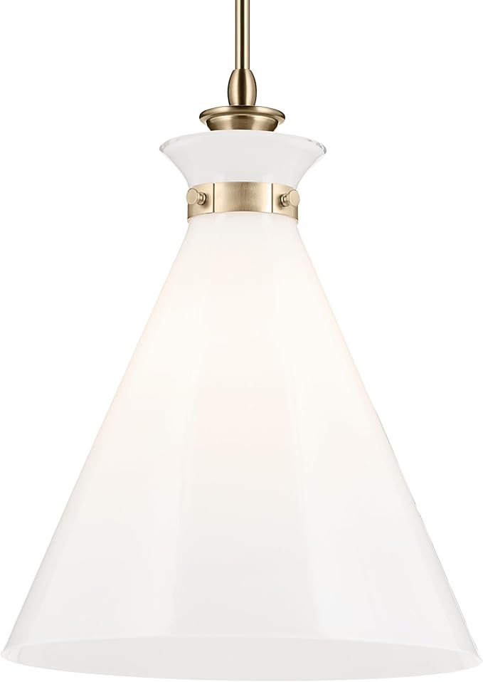 Kichler Laria 1-Light Pendant, Updated Traditional Light, Sloped Ceiling Compatible, for Kitchen with Opal Glass in Champagne Bronze (19.75" x 16"), 52775CPZ