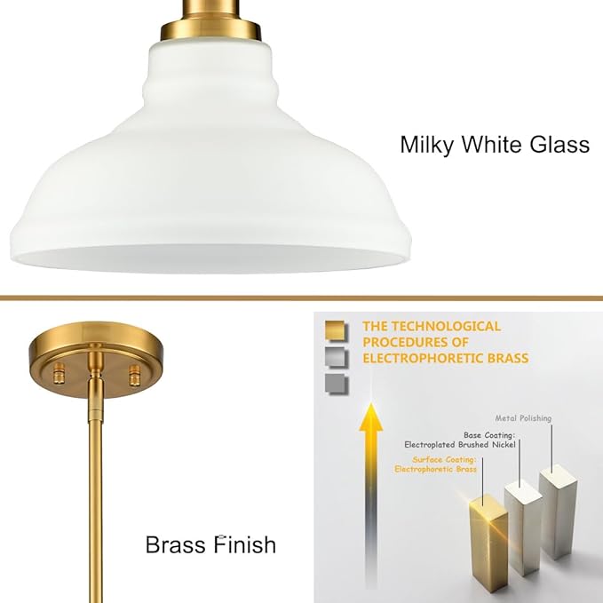 HOLKIRT Modern Pendant Light Fixtures Gold Pendant Lights Kitchen Island Hanging Lights for Bedroom Dining Room Bathroom with Dome Opal Glass,Adjustable Height