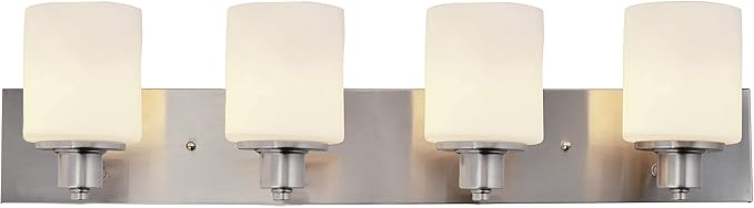 Design House 578849 Dane Traditional 4-Light Indoor Bathroom Vanity Light Dimmable Frosted Glass for Over The Mirror, Satin Nickel