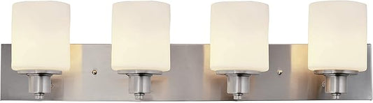 Design House 578849 Dane Traditional 4-Light Indoor Bathroom Vanity Light Dimmable Frosted Glass for Over The Mirror, Satin Nickel