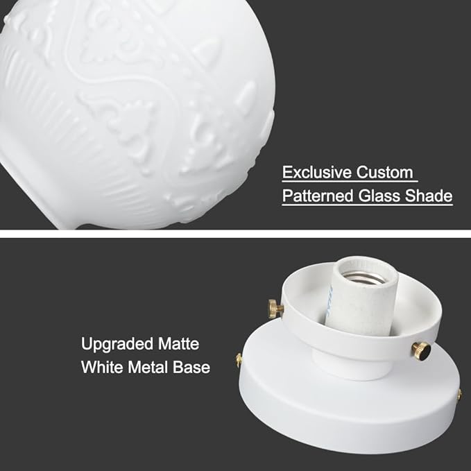 Semi Flush Mount Ceiling Light, White Hallway Light Fixture, Vintage Ceiling Lighting Fixture with Milky Glass, Globe Glass Close to Ceiling Light, Indoor Hanging Lighting for Bedroom Kitchen Porch