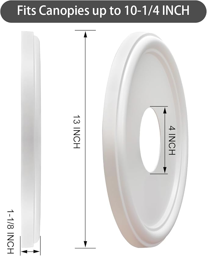 EIFHYT Molded Nylon Ceiling Medallion for Light Fixtures and Ceiling Fans 13"OD x 4"ID x 1-1/8"P (Fits Canopies up to 10-1/4") White