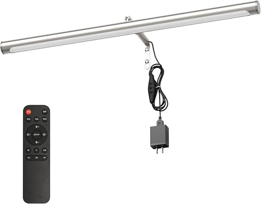 9W Picture Light Plug in, 24" Adjustable LED Art Light with Remote Control, Dimmable Wall Light for Picture Display Dartboard Art Work (Nickel)
