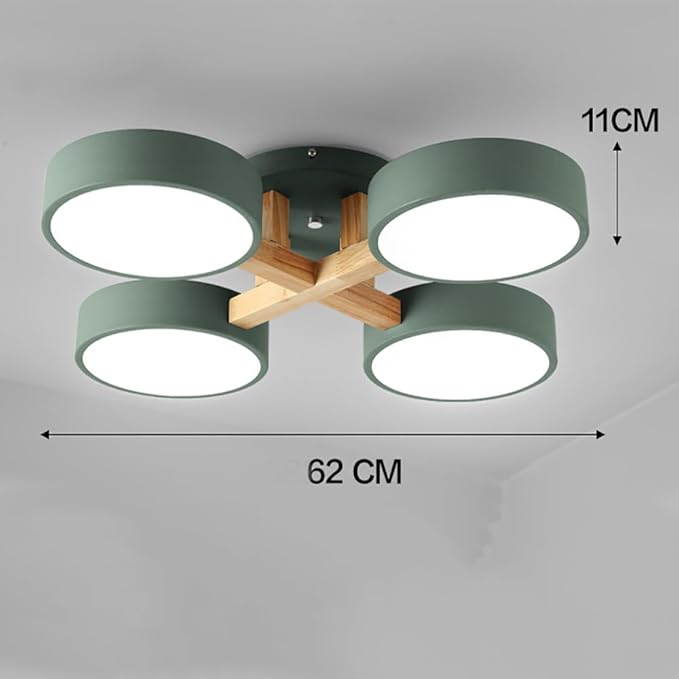LED Ceiling Light Fixture,24 Inch 4-Lights Modern Ceiling Lights Flush Mount Wooden 44W Chandelier for Living Room Bedroom Kitchen,Dimmable 3000K/4000K/6000K Temperatures Selectable, Green