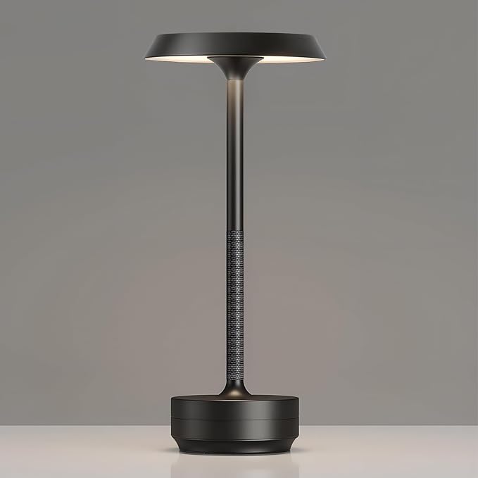 Mevnxi Cordless Table Lamp, Portable LED Desk Lamp, 5000mAh Battery Operated, 3 Color Stepless Dimming Up, for Restaurant/Bedroom/Bars/Outdoor Party/Camping/Coffee Shop Atmosphere Night Light(Black)