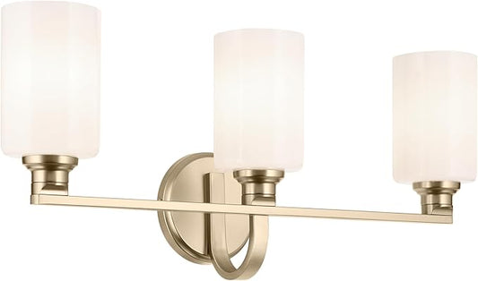 Kichler Gioe 24.25" 3-Light Bathroom Vanity Light Fixture with Opal Glass in Champagne Bronze, Damp Rated for Bathroom, Powder Room, Over Mirror (24.25" W x 10.5" H), 55226CPZ