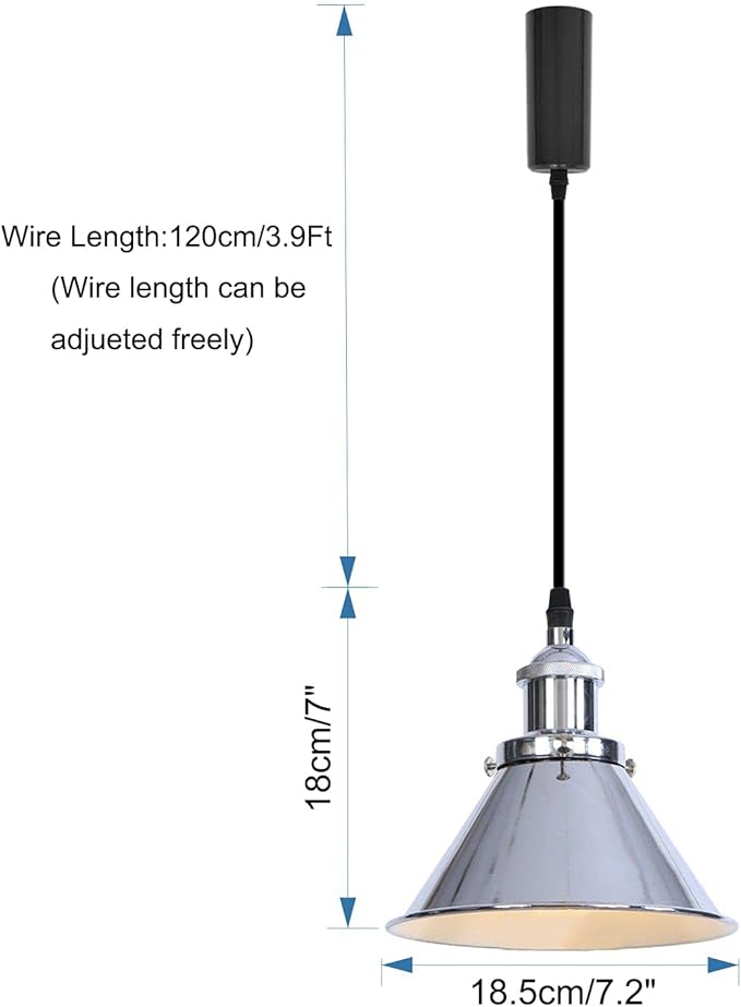 3-Pack Adjusted Wire Length H-Type Track Hanging Light 3.9 Ft Black Cord E26 Base Silver Metal Pendant Light Fixture,Industrial Lamp for Loft Aisle Balcony(No Bulb,No Track)