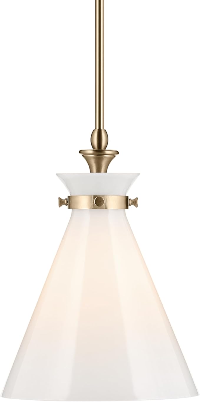 Kichler Laria 1-Light Pendant, Updated Traditional Light, Sloped Ceiling Compatible, for Kitchen with Opal Glass in Champagne Bronze (14.5" x 10.5"), 52774CPZ