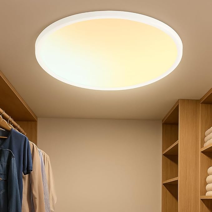 9 Inch Flush Mount Ceiling Light, 5 Color Adjustable Slim 18W 1800LM 2700K-6500K Wired LED Fixture, Modern Low Profile LED Ceiling Lamp for Hallways, Kitchen, Bedroom, Closets, Bathroom, Round, White