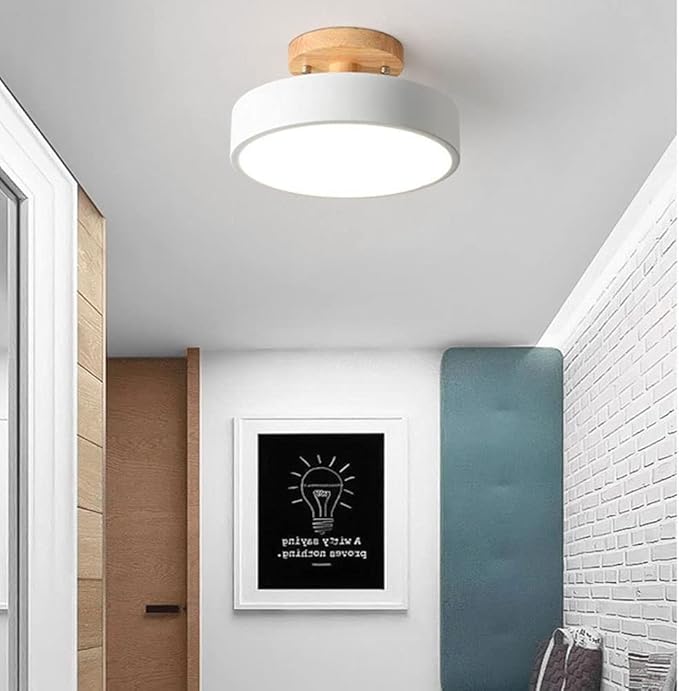 Close to Ceiling Lights 3-Color Dimmable Round Ceiling Light Solid Wood Base LED Ceiling Lamp Close to Ceiling Lighting Fixture for Cloakroom Porch Living Room Balcony Bedroom Bathroom Corridor (Colo