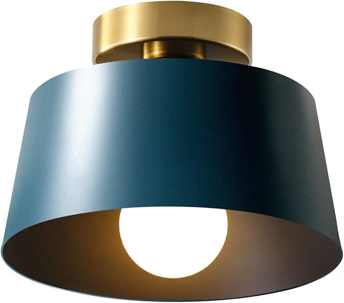 Ceiling Light Fixture, Hallway Ceiling Light with Gold Plate and Matte Black Shade, Modern Simple Style Porch Light Fixtures Semi Flush Mount (Blue)