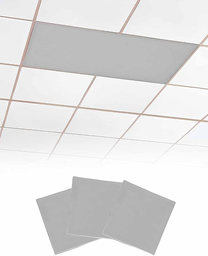Magnetic Light Cover for Classroom Drop Ceiling,3 Pack 4x2 Ft Fluorescent Light Covers for Office Home Ceiling Light Grey Solid Color Lampshade