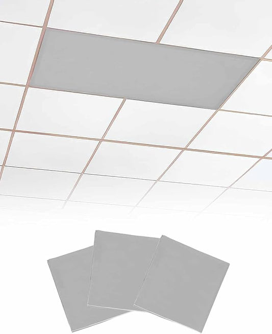 Magnetic Light Cover for Classroom Drop Ceiling,3 Pack 4x2 Ft Fluorescent Light Covers for Office Home Ceiling Light Grey Solid Color Lampshade