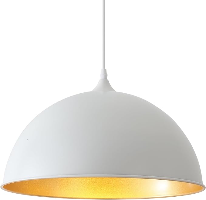 White Pendant Lights Kitchen Island 15.7", Modern Large Pendant Light Adjustable Height, Farmhouse Dome Hanging Light for Dining Room Bedroom Foyer Barn