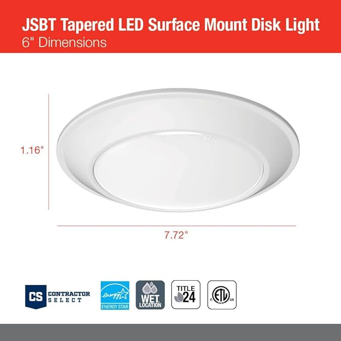Juno JSBT 6-Inch SlimBasics Tapered Disk Downlight, 3000K, White (6 Pack)