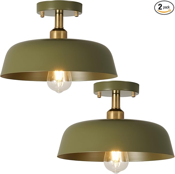 Modern Semi Flush Mount Ceiling Light, 2-Packs Matte Green Hallway Ceiling Light Fixtures,Mid Century Ceiling Lamp for Kitchen Hallway Entryway Bedroom Laundry Room(2 Packs)
