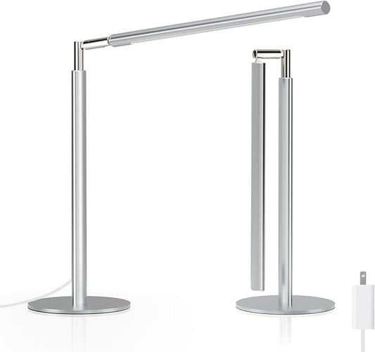Metal Desk Lamp for Home Office - 16'' Foldable LED Desk Light for Reading, 4 Color Temps, 15W 1200Lm Dimmable Table Lamp with Flexible Arm, Task Lamp for College Dorm Study Painting, Silver