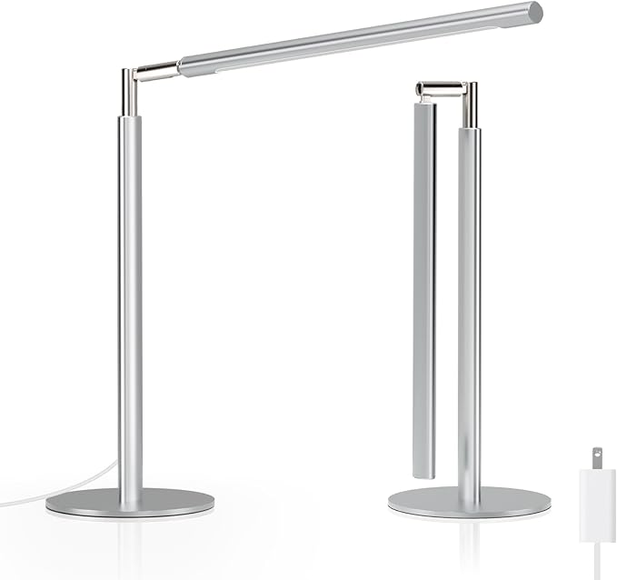 SIBRILLE Silver LED Desk Lamp, 16" Dimmable Metal Desk Light with Base, 15W 1200LM, Adapter Included, Color & Brightness Adjustable, Modern Tall Table Lamp for Home Office Reading Study Task Laptop