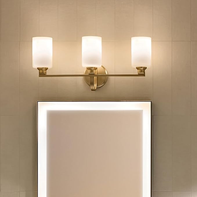 Kichler Gioe 24.25" 3-Light Bathroom Vanity Light Fixture with Opal Glass in Champagne Bronze, Damp Rated for Bathroom, Powder Room, Over Mirror (24.25" W x 10.5" H), 55226CPZ