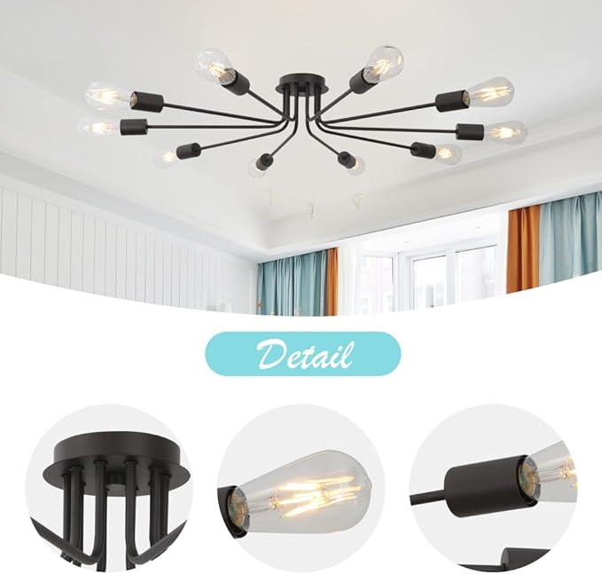 Modern Semi Flush Mount Ceiling Light Industrial 10 Light Vintage Oil Rubber Bronze Sputnik Chandelier Lighting Industrial Kitchen Light Fixture