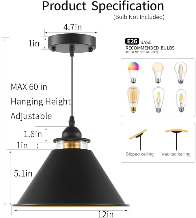 Black Pendant Lights Kitchen Island,Clear Light Shade with Hardware Shade Design， Modern Farmhouse Pendant Light for Kitchen Island, Dining Room, Cafe, Bar,2 Pack