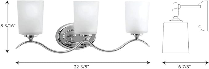 Progress Lighting P2020-15 Inspire Collection Etched Glass Traditional Bath Vanity Light, 3-Light, Polished Chrome