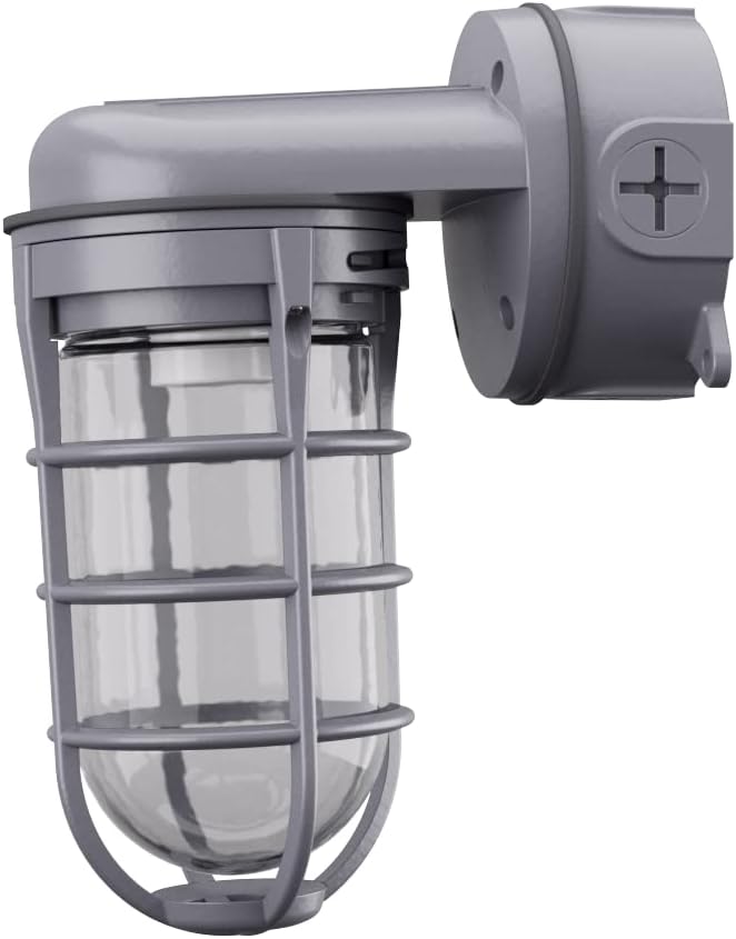 Lithonia Lighting Jelly Jar Light Fixture, Incandescent Utility Vapor Tight Wall Lamp, Industrial Style Wall Light for Indoor and Outdoor Use, 150W, 120V, Includes Junction Box, Grey (VW150I M12)