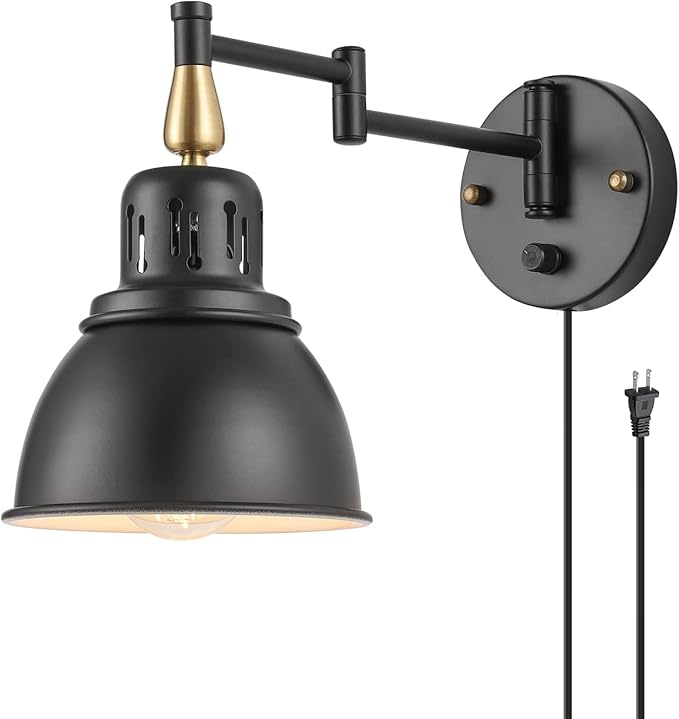 TRLIFE Dimmable Swing Arm Wall Lights with Plug in Cord Wall Mounted Light Industrial Wall Sconce , E26 Base, UL Listed(1 Pack)