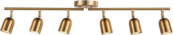 6 Light Track Lighting Kit, Matt Brass Finish Adjustable with Moden Flush Mount Ceiling Spotlight for Kitchen,Living Room,Home Improvement (6L)