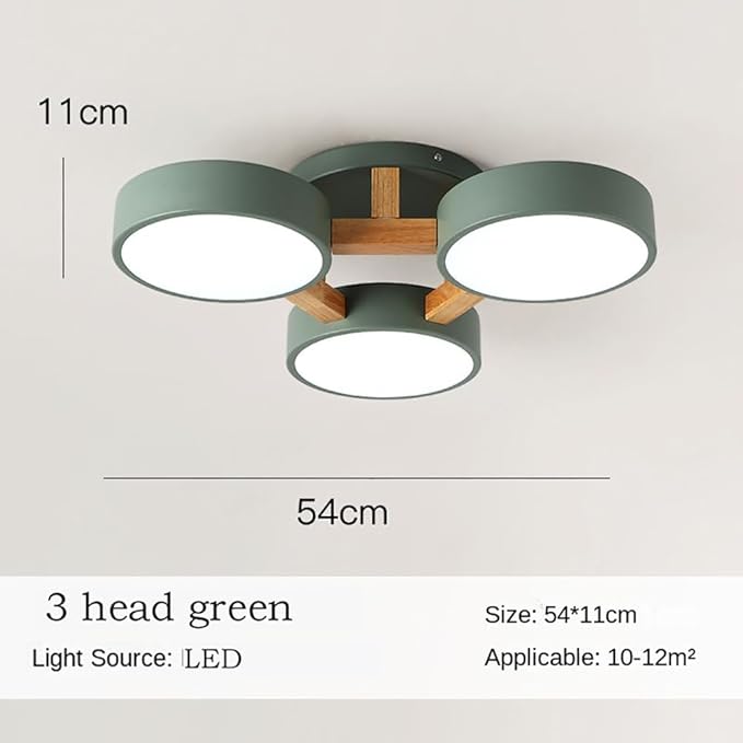 LED Ceiling Light Fixture,21 Inch 3-Lights Modern Ceiling Lights Flush Mount Wooden 33W Chandelier for Living Room Bedroom Kitchen,Dimmable 3000K/4000K/6000K Temperatures Selectable, Green