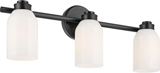 Kichler Shae 24.25" 3-Light Bathroom Vanity Light Fixture with White Opal Glass in Black, Modern Wall Mount Over Mirror for Powder Room (24.25" W x 9" H), 55202BK