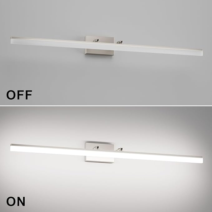 Aipsun 48inch Brushed Nickel Bathroom Llight Fixtures LED Vanity Light Adjustable Modern Vanity Lights Over Mirror Rotatable Lighting 5500K